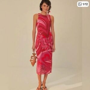 NWT Farm Rio Endless Summer Red Midi Tank Floral Mod Stretch Dress Size S $190
